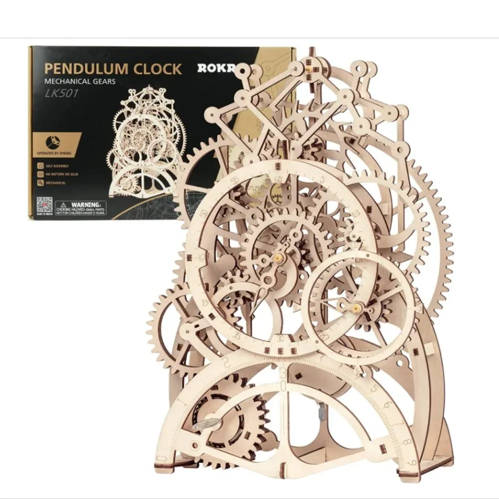 ROKR Pendulum Clock Mechanical Wooden Gear Puzzle Kit